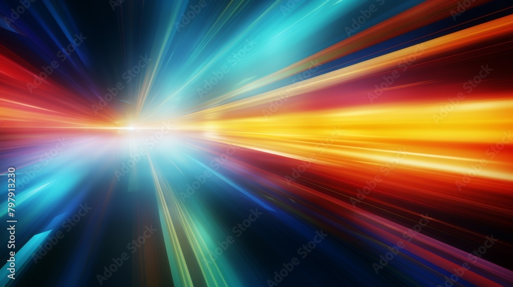 A digital representation of explosive speed captured with streaks of blue and orange light converging to a point