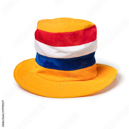 Traditional festive Dutch King's day hat isolated on white background close up © Picture Partners