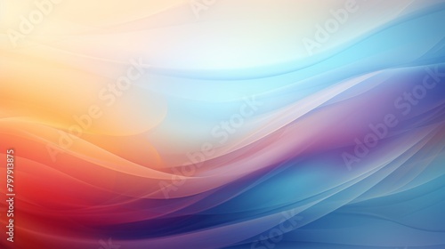 An abstract background characterized by colorful flowing curves in shades of orange, blue, and white