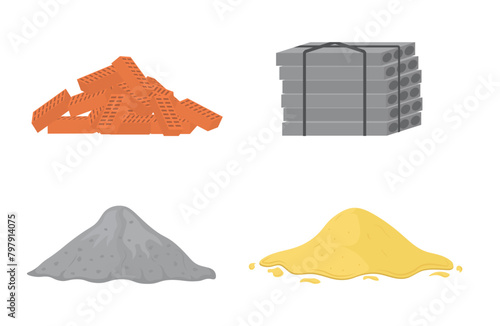 PNG, Set of building material piles (sand, stones, cement, crushed stone, brick, gypsum). Building material piles. Vector illustrations can be used for construction sites, works, industry