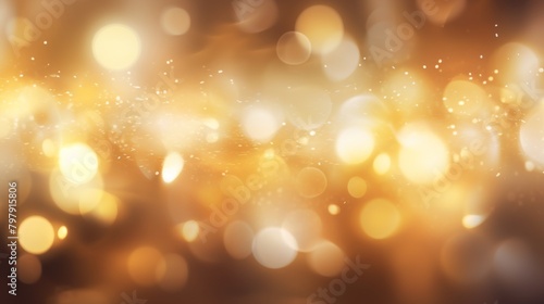 Soft golden bokeh lights create a warm, inviting abstract background The sparkly details give a feeling of festivity and elegance
