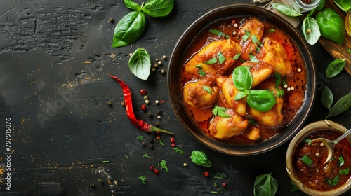 Indian traditional dish. spicy chicken stewed in curry sauce.