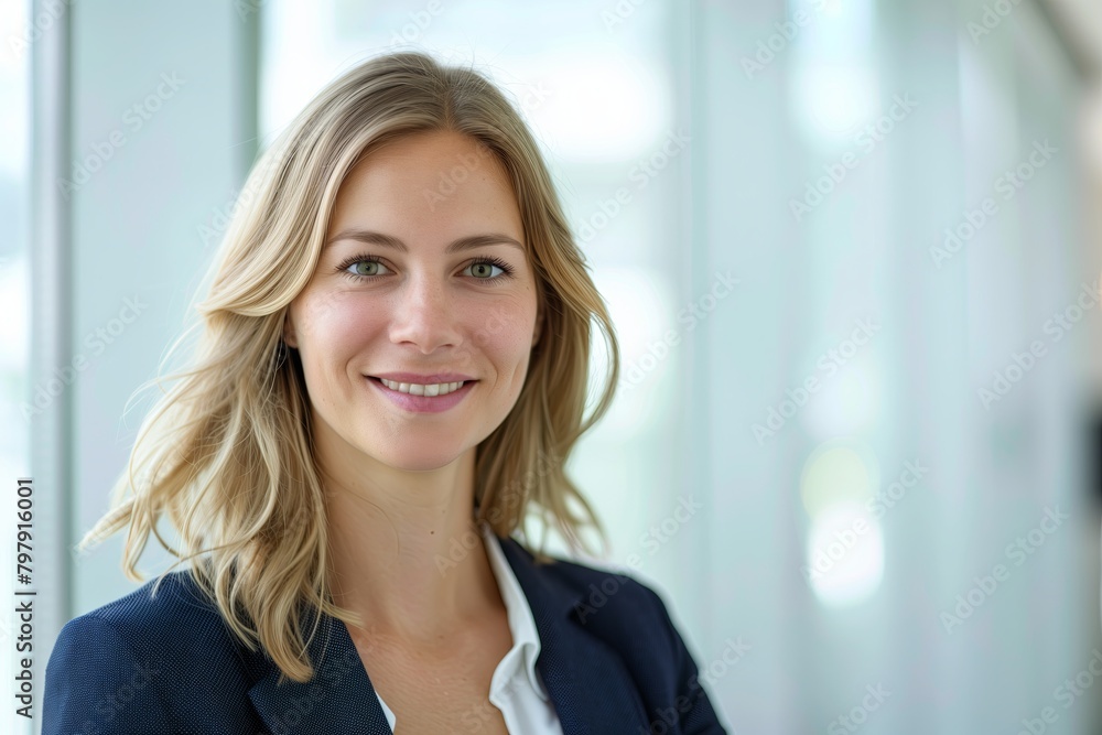 Portrait of a successful businesswoman. Confident, attractive CEO in a modern office. Professional,