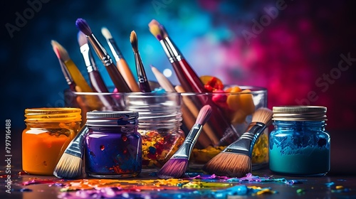 Colorful Art Supplies Positioned for Creative Inspiration 