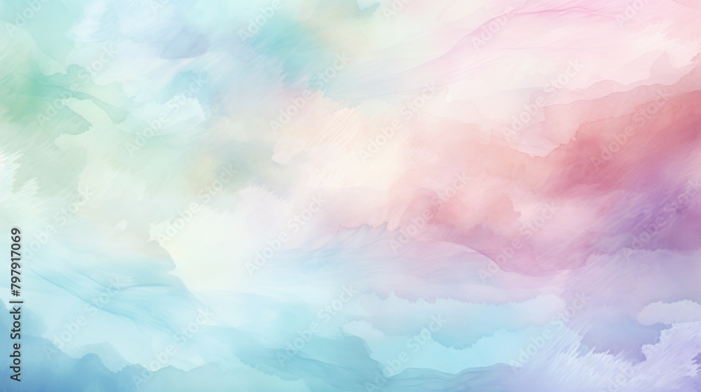 An abstract portrayal of a calm and serene watercolor wash with gentle pink and blue hues creating a peaceful s