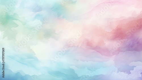 An abstract portrayal of a calm and serene watercolor wash with gentle pink and blue hues creating a peaceful s