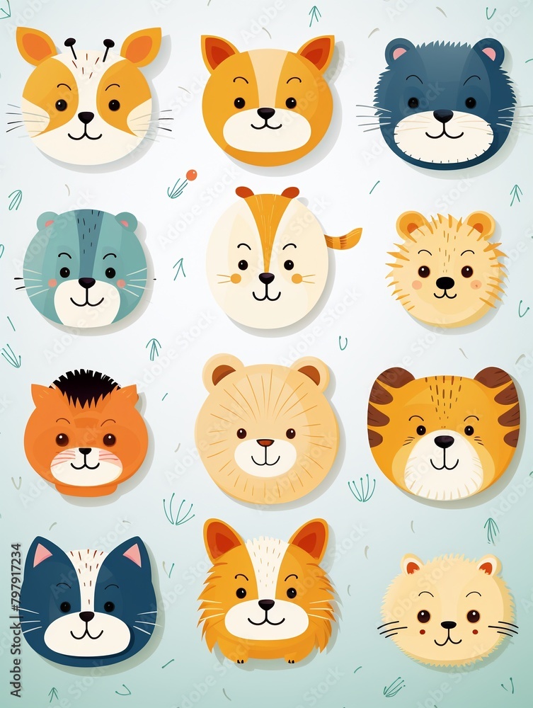 Obraz premium Cute super animals seamless design, ideal for childrenfabric , simple lines drawing