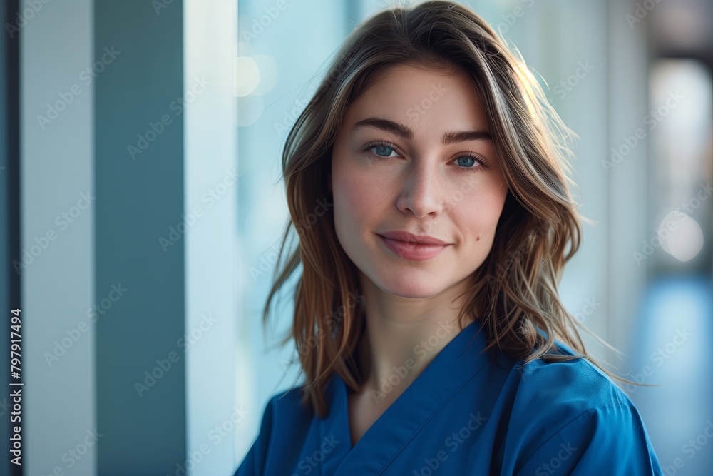 Professional woman doctor, portrait in hospital. Happy, smiling female healthcare worker, young Professional woman doctor, portrait in hospital. Happy, smiling female healthcare worker, young