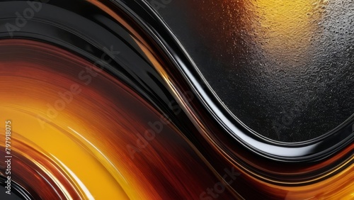 Abstract background with smooth lines and waves in orange and black colors.