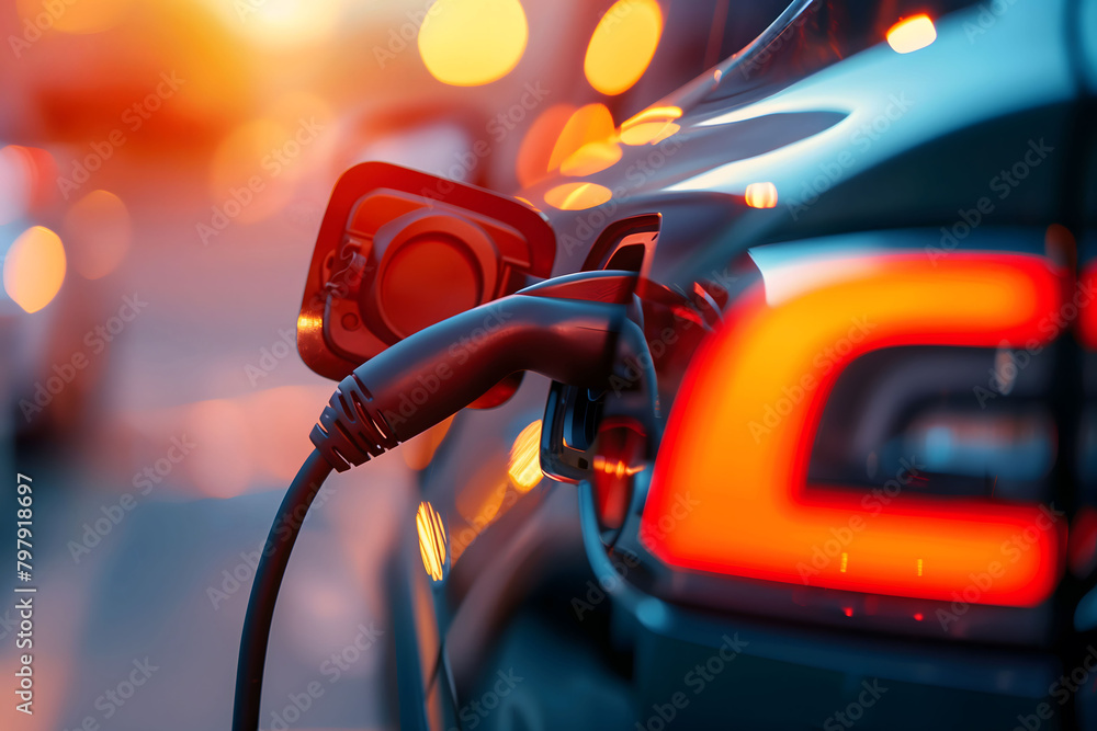 Close-up of electric vehicle charging Close-up of electric vehicle charging