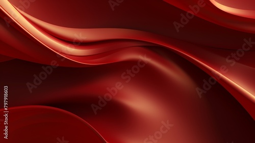 An exquisite high-quality image showcasing the smooth flow and reflective sheen of red silk material with abstract wave designs