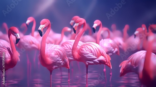 Flamingos in the water. 3d rendering, 3d illustration. photo