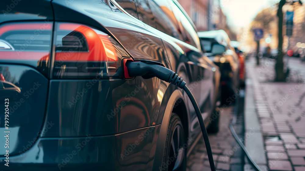 Close-up of electric vehicle charging