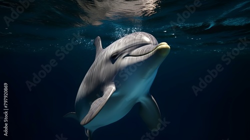 Dolphin swimming in the deep blue sea. 3d rendering. © Sumera