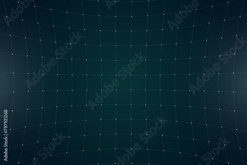 VR HUD futuristic interface voluminous grid. Line and dot head up display green square pattern. Digital UI screen convex mesh. GUI digital hi tech visor backdrop template. FUI Sci Fi dashboard display