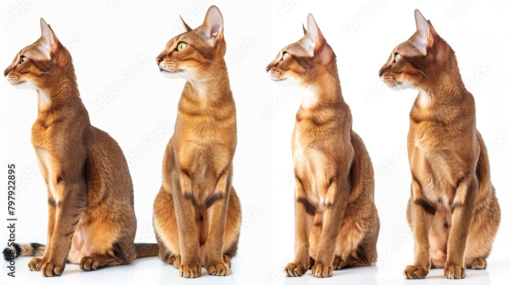 A captivating sequence showing the profile evolution of an Abyssinian cat in different stances