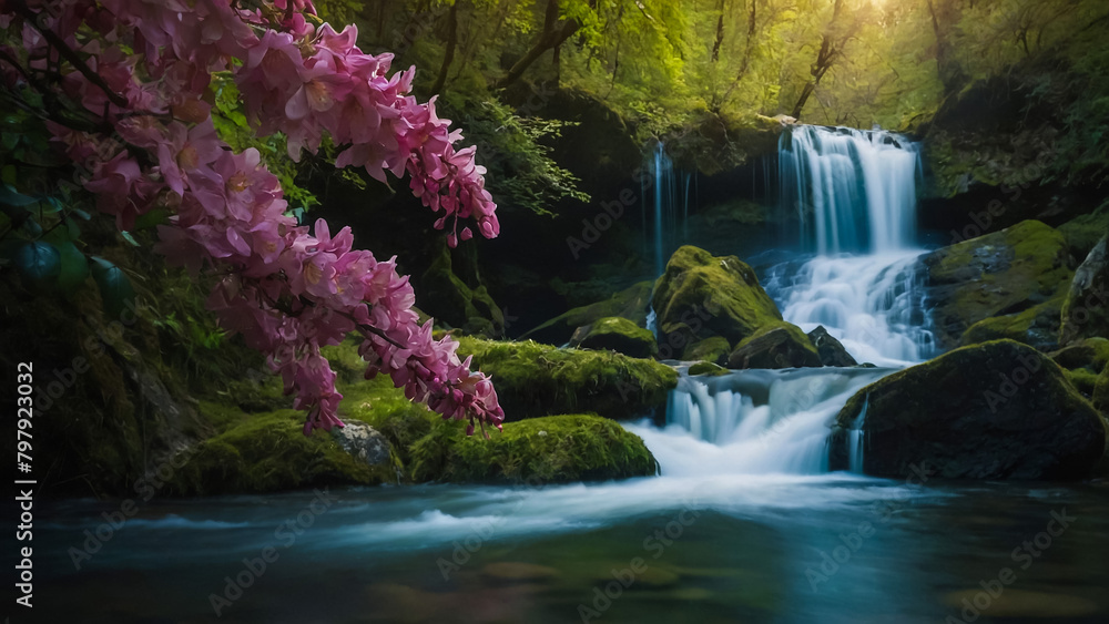 Landscape with river and forest with green trees. Silky crystal water and long exposure. Ordesa Pyrenees.
Landscape with river and forest with green trees. Silky crystal water and long exposure. Ordesa Pyrenees.