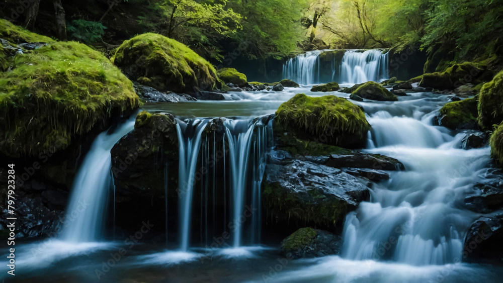 Landscape with river and forest with green trees. Silky crystal water and long exposure. Ordesa Pyrenees.
Landscape with river and forest with green trees. Silky crystal water and long exposure. Ordesa Pyrenees.