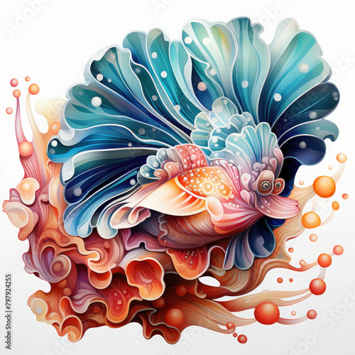 Watercolor colorful Nudibranch Illustration  Generative Ai