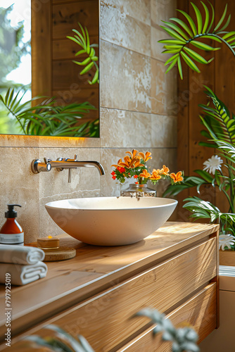 Modern bathroom interior with natural light