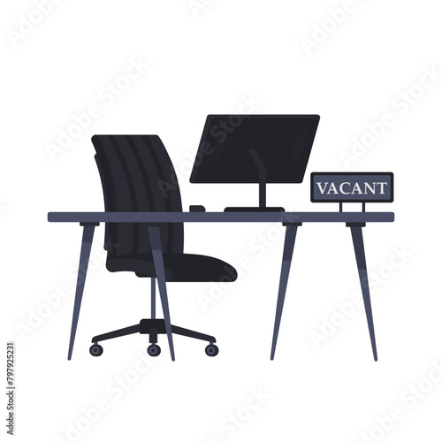 PNG, Empty office chair with vacant sign. Employment, vacancy and hiring job concept. Vacant workplace for employee. The concept of hiring and recruiting a business, search employee. 