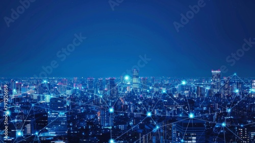 Smart city and communication network concept. 5G. IoT (Internet of Things). Telecommunication. © Plaifah