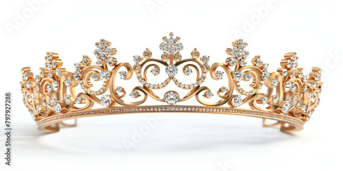 potrait of Bridal Crown royal gold crown with diamonds isolated on white background Crown Coronet Royal King Queen