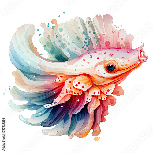 Watercolor colorful Nudibranch Illustration  Generative Ai