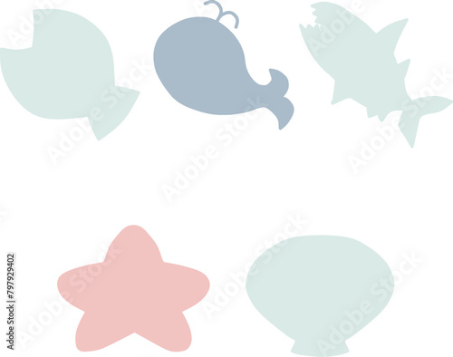 海をイメージした、魚や貝などのシンプルな可愛い形のフレームセット