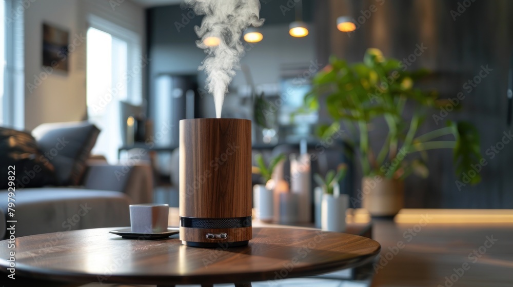 Aroma lamp on a table in a modern living room