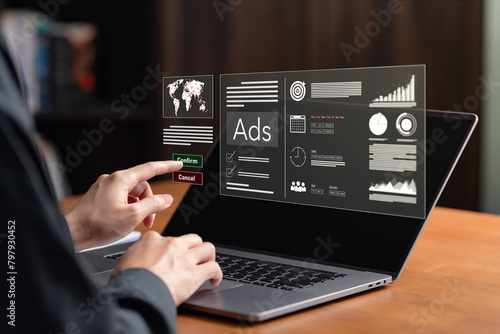 Online advertising concept, Digital Marketing Strategies and Goals. SEO PPC, Ads on internet, Ads dashboard digital marketing strategy analysis for branding.