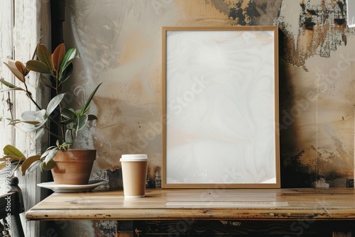 Paper poster mockup windowsill plant cup.