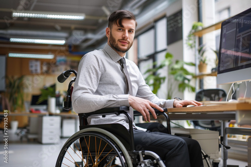 Disabled office worker mastering tasks