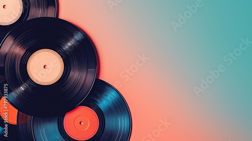 Vinyl records with a pastel gradient background, creating a retro music theme.