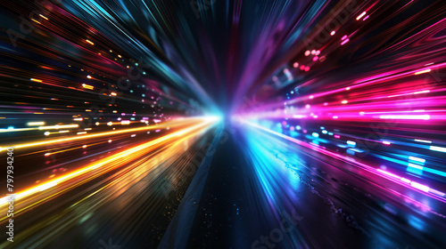 A colorful, blurry image of a light trail