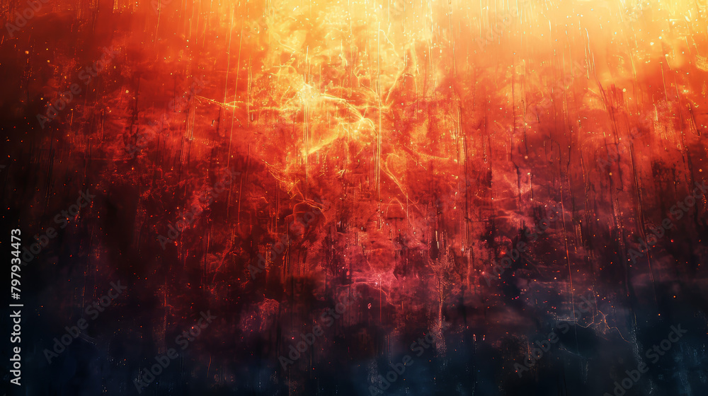 A red and orange background with a black and blue foreground