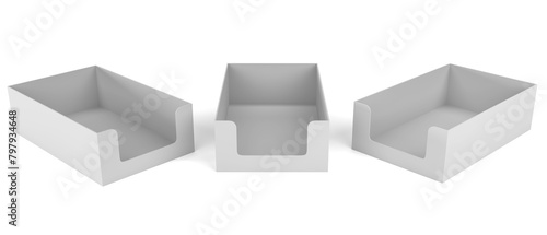 Empty Product Display Tray, PDQ Display. PDQ Display Box With Three Different View. 3D Rendered