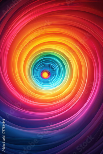 A design featuring spiraling stripes in rainbow colors  creating a mesmerizing optical illusion 
