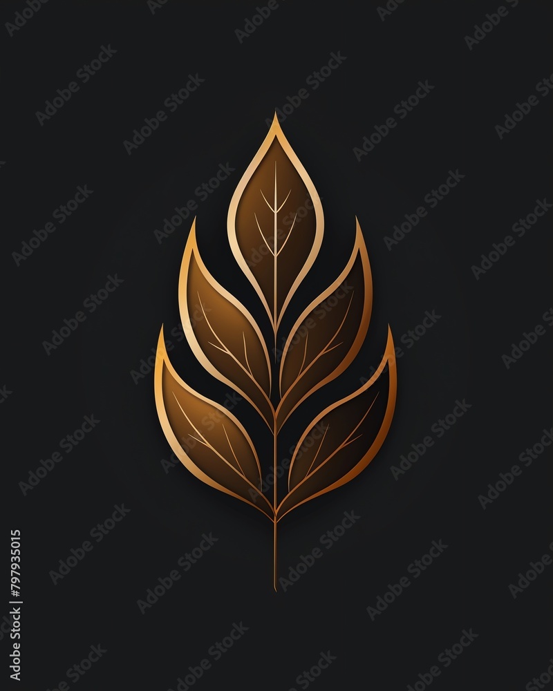 A minimalist line drawing of a single leaf. The leaf should be gold and have a black background. A minimalist line drawing of a single leaf. The leaf should be gold and have a black background.
