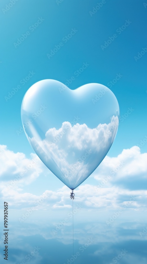A heart made of glass balloon sky transparent.