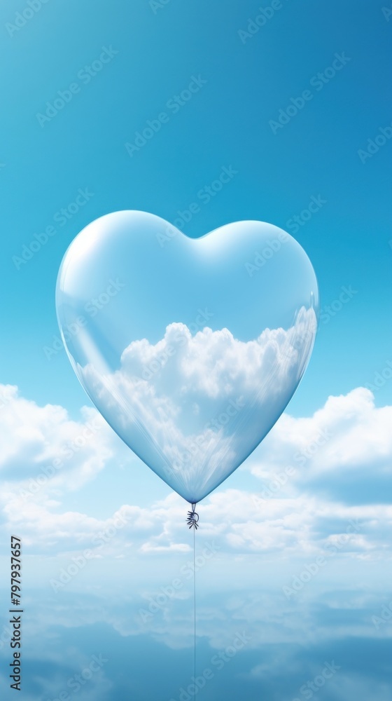Fototapeta premium A heart made of glass balloon sky transparent.
