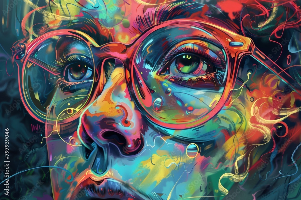 A stunningly vibrant illustration of a face with abstract coloring and shapes, isolated on a transparent background, reflecting expressive and dynamic artistry.
