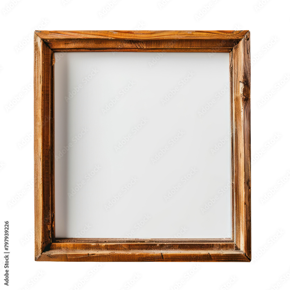 A portrait photo frame mockup with a thin border of polished walnut wood isolate on transparent png. A portrait photo frame mockup with a thin border of polished walnut wood isolate on transparent png.