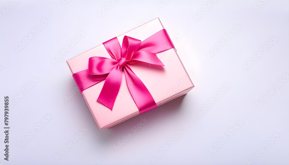 A pink gift box with a bow on a white background A pink gift box with a bow on a white background
