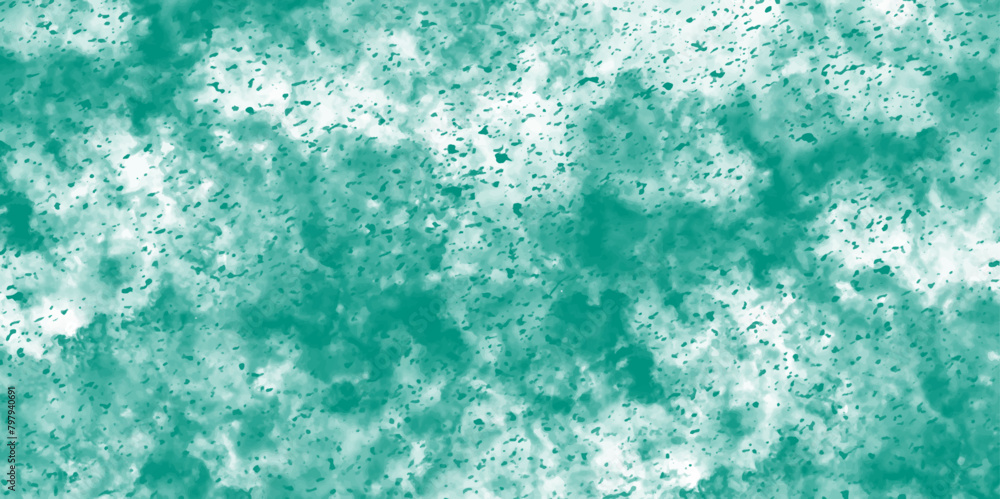 Abstract dynamic particles with soft Blue clouds on dark background. Defocused Lights and Dust Particles. Watercolor wash aqua painted texture grungy design.