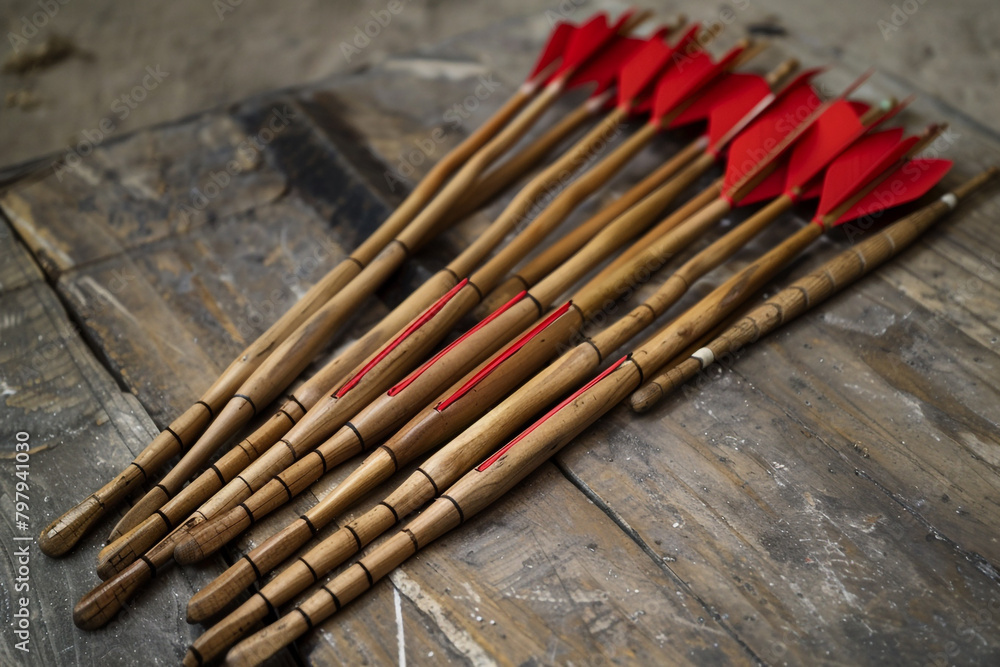 A quiver of blunt arrows, ideal for non-lethal archery games and activities. A quiver of blunt arrows, ideal for non-lethal archery games and activities.