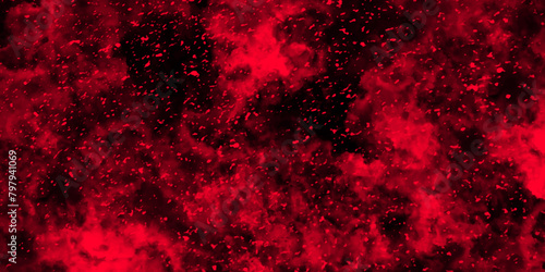 Abstract dynamic particles with soft Red clouds on dark background. Defocused Lights and Dust Particles. Watercolor wash aqua painted texture grungy design. 
