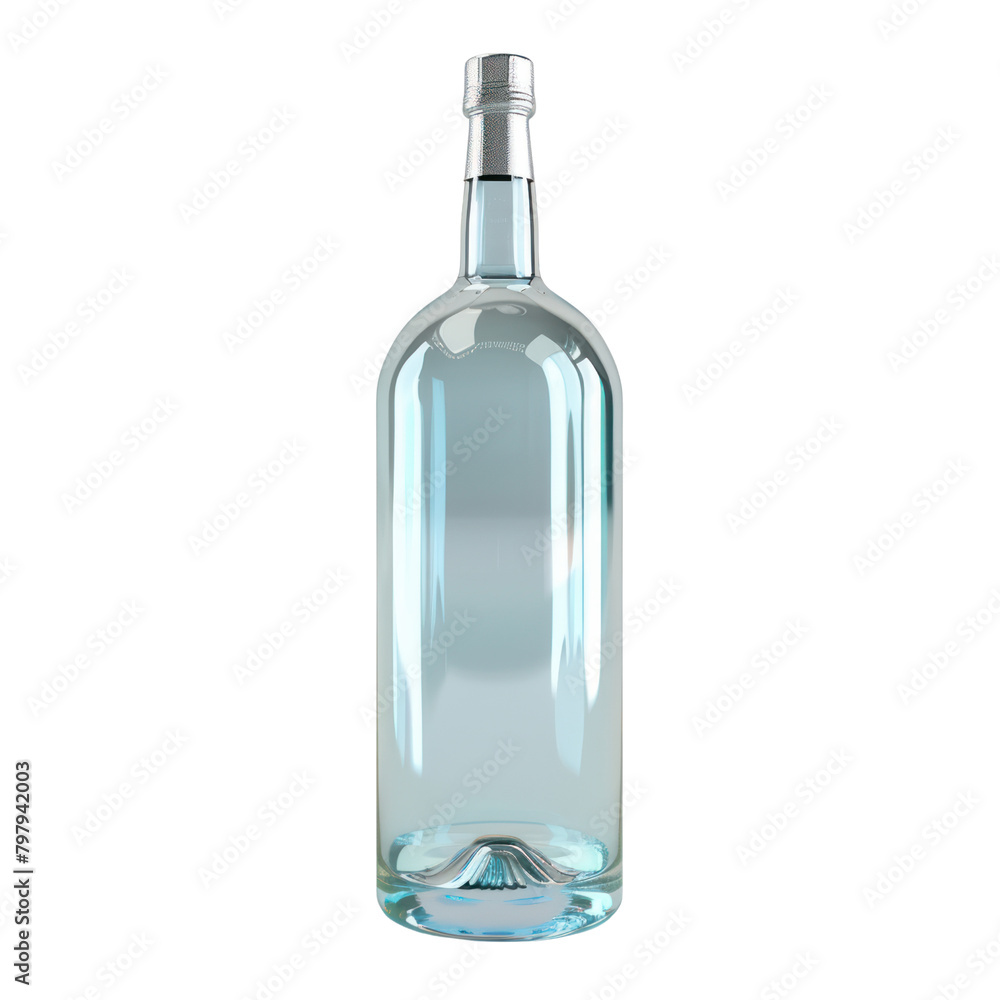 Bottle of alcohol, light silver and cyan isolate on transparent png.
Bottle of alcohol, light silver and cyan isolate on transparent png.