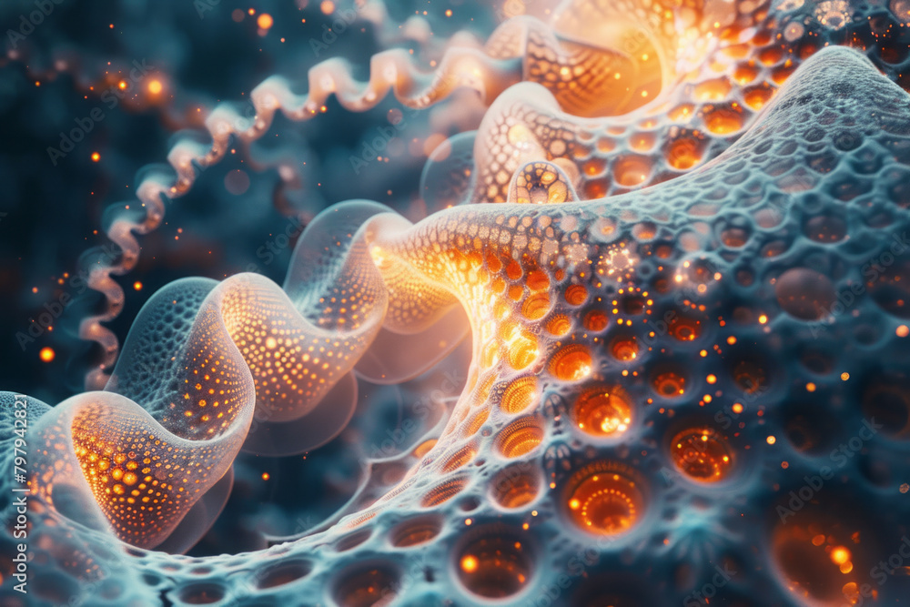 A depiction of entropic decay at the quantum level, illustrated with fractal-like patterns gradually disintegrating, A depiction of entropic decay at the quantum level, illustrated with fractal-like patterns gradually disintegrating,