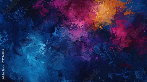 Abstract Blue and Red Painting Texture Background, blue abstract painting in the style of a dark skyblue and light navy with splashes of yellow, light violet © MI coco